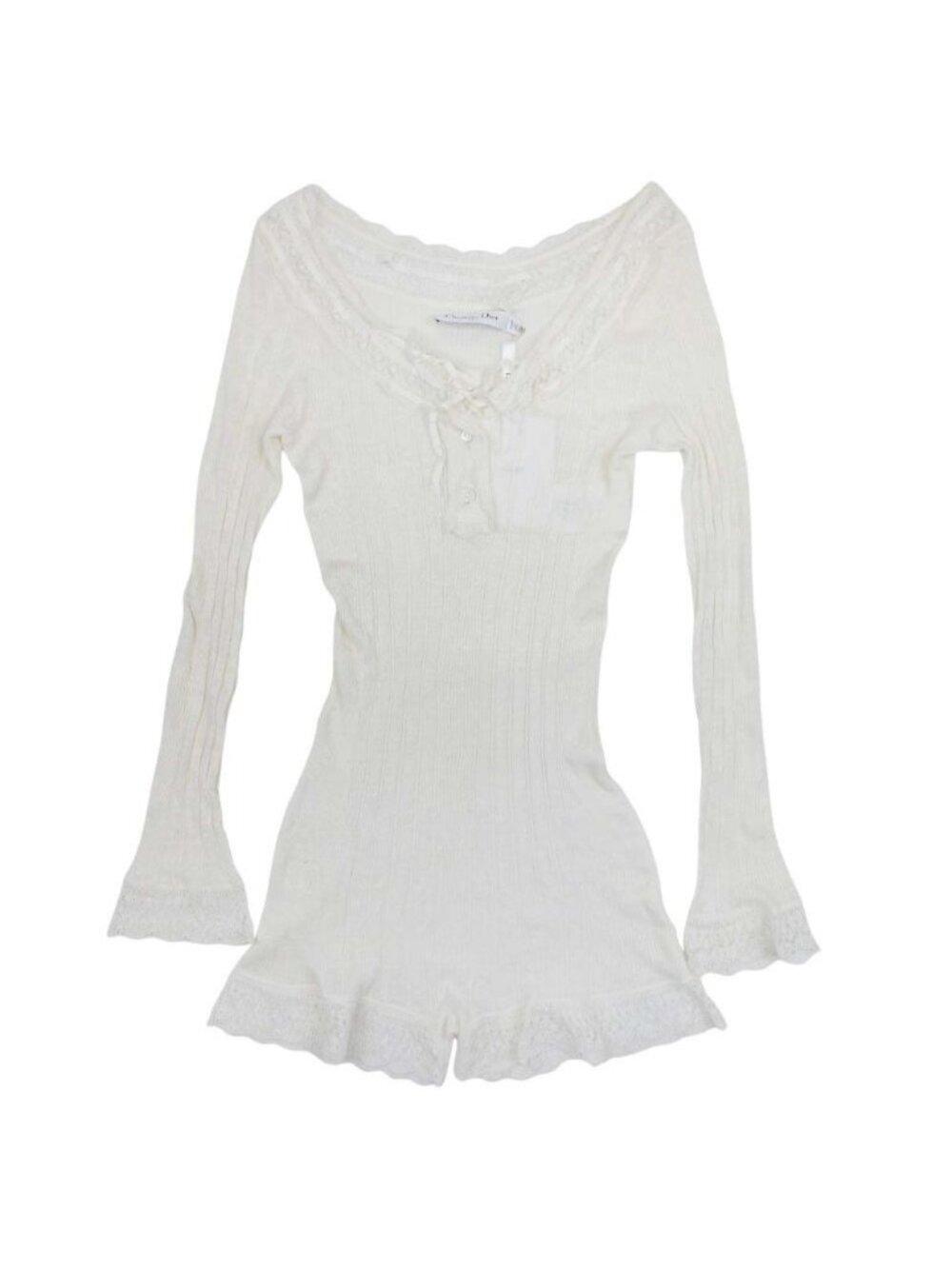 Dior Linen Cashmere Knit Jumpsuit Short Length Ivory 36